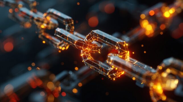 Close-up of a powerful and luminous chain, symbolizing strength and interconnectedness. ..Created with Generative AI, not depicting real subjects.