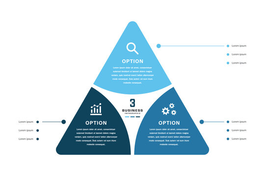 Triangular segmented business infographic with three options and icons