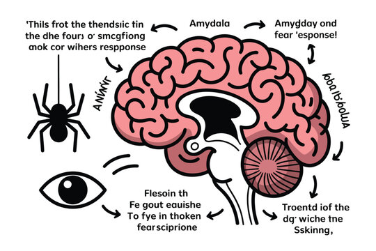 Brain illustration showing amygdala fear response to spider