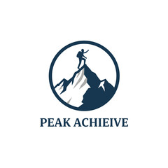 Fototapeta premium A hiker triumphantly stands atop a mountain peak, framed within a circle, symbolizing achievement