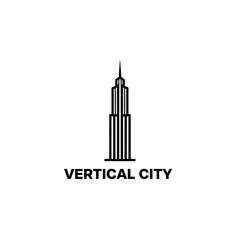 Obraz premium A stylized skyscraper logo representing a modern urban skyline, with bold text below