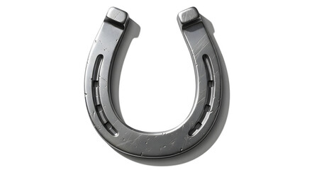 Shiny Silver Metal Horseshoe Lucky Charm Isolated on White Background with Subtle Shadow, a Traditional Symbol of Good Fortune and Success for Design Elements