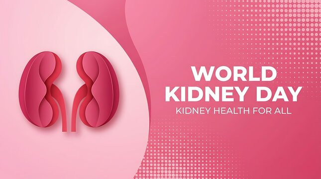 World kidney day concept illustration pink kidneys paper art style with wavy pink background for kidney health awareness and medical campaign
