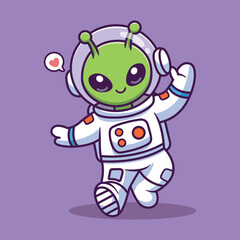 Fototapeta premium Cute Vector Green Alien Astronaut Cartoon Space Character Illustration