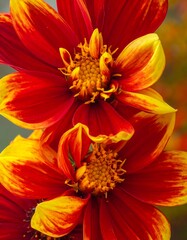 A vibrant close-up of red and yellow flowers