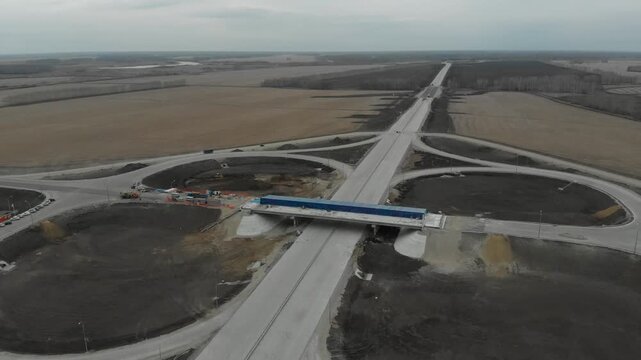 Construction of roads. Aerial drone view