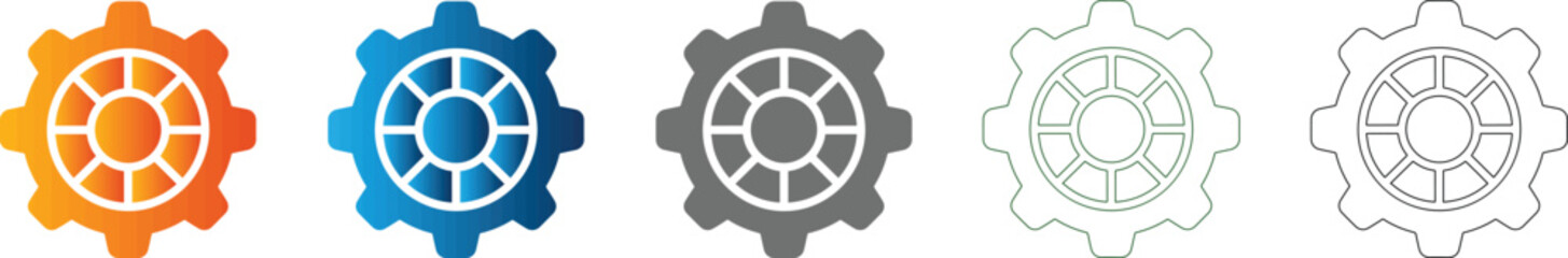 Obraz premium Settings Cogwheel Flat Design Icon Set for System Configuration Vector Illustration
