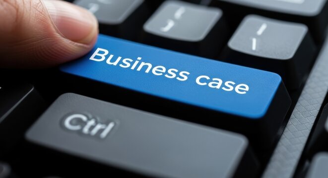 Finger Pressing Blue Business case Button on Computer Keyboard