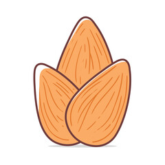 Cute Kawaii Almond Vector Pastel Colored Flat Style Nut Illustration, Hand Drawn Cartoon Almond Icon for Healthy Snack, Kids Design, Organic Food, Vegan Ingredient, and Cute Nature Theme
