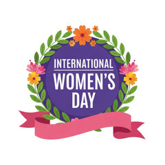 International women's day badge with flowers isolated on transparent background