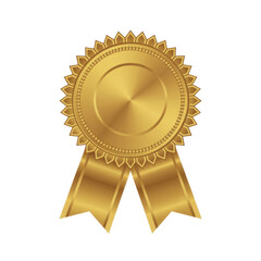 Golden ribbon with starburst medal rosette isolated on a transparent background