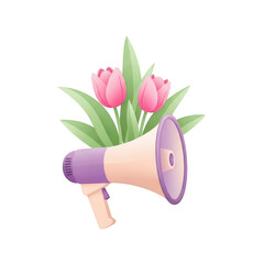 Megaphone with flowers isolated on transparent background