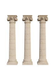 Fototapeta premium Three ancient Greek style stone columns standing together isolated on a transparent background