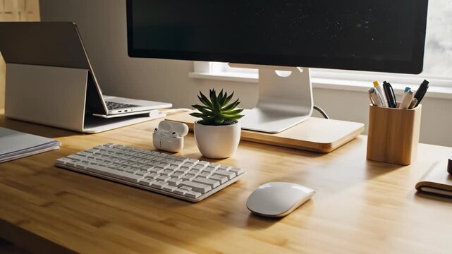 Messy Desk Transition to Organized Workspace.