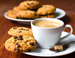 A warm cup of coffee with chocolate chip cookies (1)