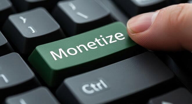 Finger Pressing Green Monetize Button on Computer Keyboard