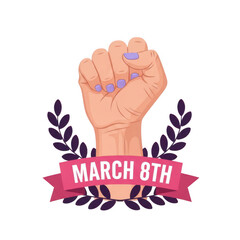 Fist with march 8th ribbon - isolated on transparent background
