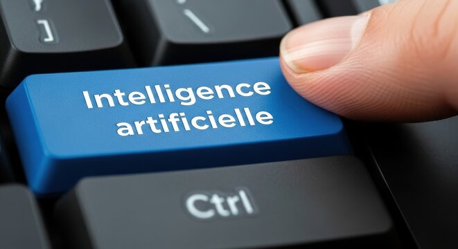 Finger Pressing Blue Intelligence Artificielle (Artificial Intelligence) Button on Computer Keyboard