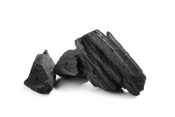 Obraz premium Pieces of coal isolated on white background, closeup