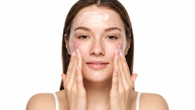Young Woman Applying Acne Treatment Cream &ndash; Skincare Routine and Beauty Care Demonstration
