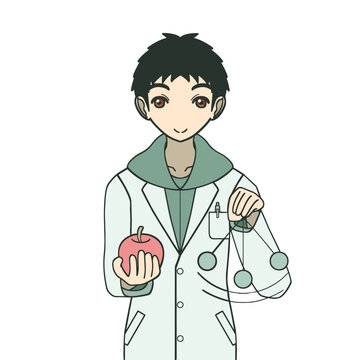 リンゴと振り子を持つ物理学者の男性イラスト 科学教育