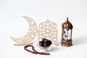 Moslem islamic festive decoration for Ramadhan, Eid al-Adha, or Eid al-Fitr, isolated on white background