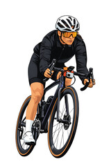 Naklejka premium Professional cyclist riding road bike in aerodynamic pose for speed and endurance