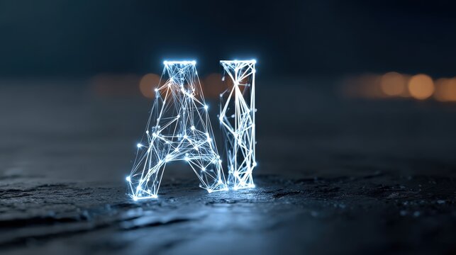 Illuminated AI logo with neon light against a dark background, symbolizing the future of technology and artificial intelligence. ..Created with Generative AI, not depicting real subjects.