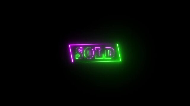 Neon sold text. text on black background. Sold bext animation motion graphics for flash Sale. Sales Business Concept.