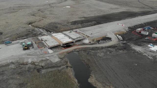 Construction of roads. Aerial drone view