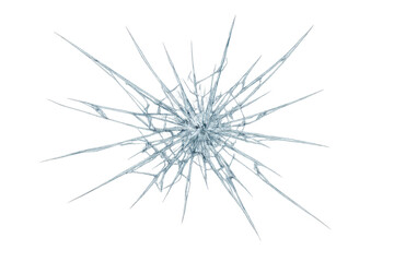 Fototapeta premium Damaged window with shattered glass or ice surface featuring a central impact point and radiating cracks on a transparent background