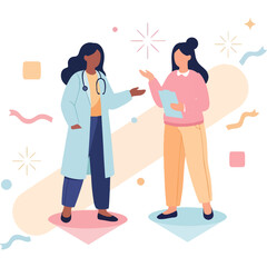 Two professionals collaborating and discussing documents in a modern office setting Vector