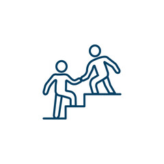 Two individuals assisting each other up a staircase, isolated on transparent background