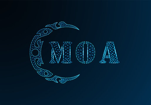 Low poly letter logo MOA design. MOA letter logo low poly vector design on blue color gradient background. MOA logo low poly design
