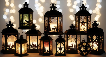 Obraz premium Cozy winter lanterns with festive designs aglow
