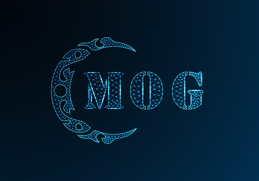 Low poly letter logo MOG design. MOG letter logo low poly vector design on blue color gradient background. MOG logo low poly design
