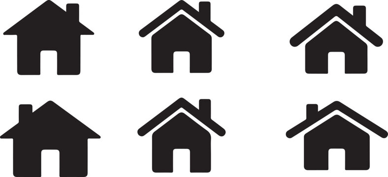 House icon set vector with solid home symbols, roof variations and residential building silhouettes for web, app and real estate interface design