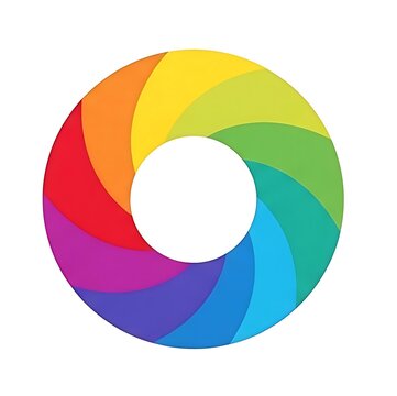 A vibrant circular pinwheel graphic featuring a smooth rainbow color spectrum 