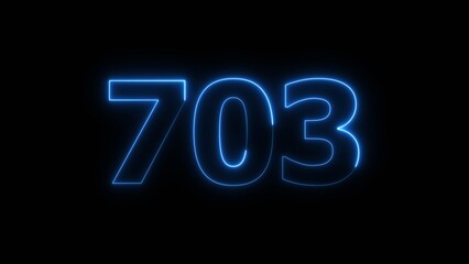 Abstract beautiful blue neon 703 number illustration background 4K. Glowing neon countdown number icon background.