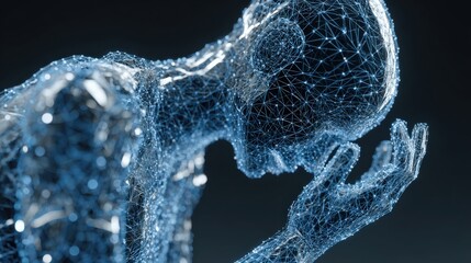 A digital rendering of a person in a pensive posture, exuding a sense of introspection and vulnerability. ..Created with Generative AI, not depicting real subjects.