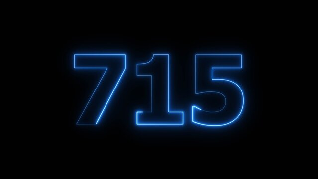 Abstract beautiful blue neon 715 number illustration background 4K. Glowing neon countdown number icon background.