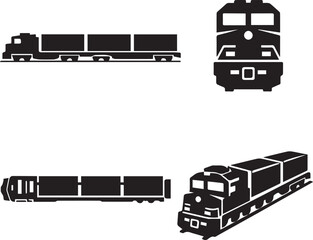 Set of train and transport vector icons including locomotive railway vehicles and wagons isolated for travel and transportation design © Sadek
