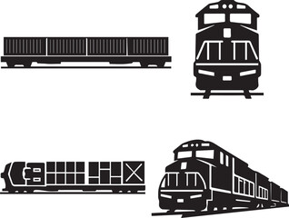 Set of train and transport vector icons including locomotive railway vehicles and wagons isolated for travel and transportation design © Sadek