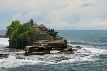 Picturesque Offshore Temple Amid Crashing Ocean Waves &ndash; Bali Mystical Seascape