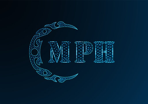 Low poly letter logo MPH design. MPH letter logo low poly vector design on blue color gradient background. MPH logo low poly design