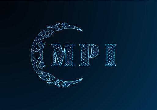 Low poly letter logo MPI design. MPI letter logo low poly vector design on blue color gradient background. MPI logo low poly design