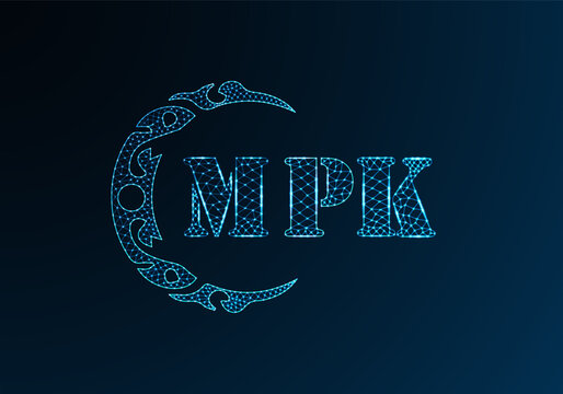 Low poly letter logo MPK design. MPK letter logo low poly vector design on blue color gradient background. MPK logo low poly design