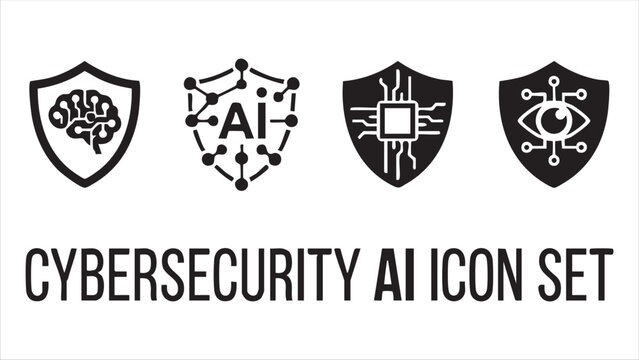 Cybersecurity ai icon set with shield protection and artificial intelligence security symbols