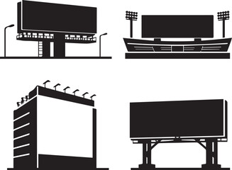 Set of black and white vector billboard and blank advertising banner icons for business, office, and stadium ground interior marketing design © Sadek