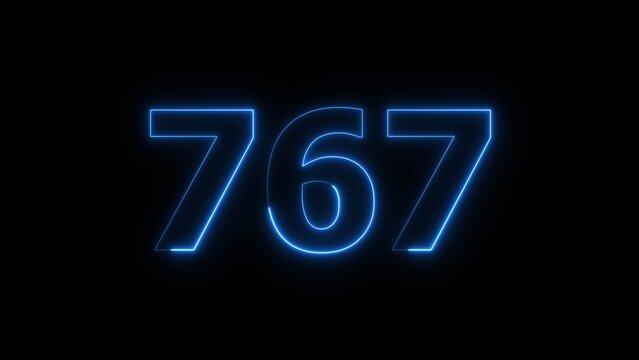 Abstract beautiful blue neon 767 number illustration background 4K. Glowing neon countdown number icon background.